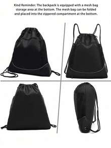 1 Set Backpack With Independent Mesh Ball Bag, Black Nylon Training Bag, Laptop And Tablet Book School Bag, Drawstring Bag For Helmets, For Students Outdoor Sports And Cycling Football Basketball Volleyball Thin Rope Shoulder Bag - Black - View 14
