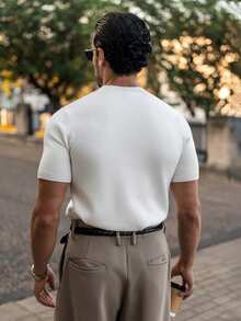 YOUESAWY YOUESAWY Men's Casual Versatile Solid Color Short Sleeve Knit Top, Suitable For Daily Wear And Commuting - White - View 2