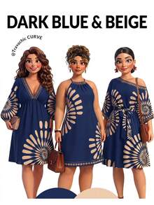 Travachic Plus Size Women's Colorblock Casual Daily Summer Halter Neck Dress - Multicolor - View 8