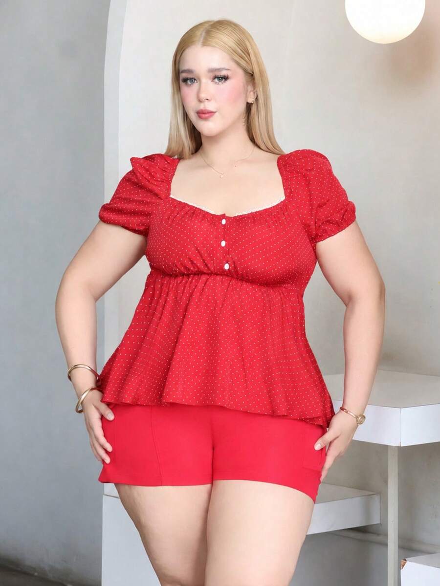 CHERRY TINTT SELECTION Plus Size Summer Casual Solid Color Cargo Shorts Red - Red - View 1