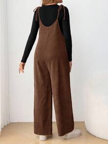 SHEIN 孕婦休閒細肩帶蝴蝶結修身長版連身褲 - 棕色 - 查看 2