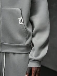 NEON BLANC Men's Spring/Autumn Casual Loose Long Sleeve Zip-Up Sweatshirt Sweatshirt, Standard Size, Grey Solid Color - Grey - View 5