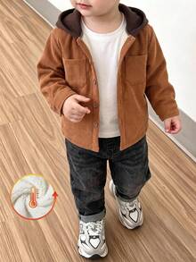 SHEIN Genkimix Kids Boys' Plaid Pattern Hooded Shacket, Spring/Autumn - Brown - View 2
