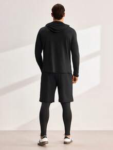 Driftmere 3pcs Boyfriend Style Men's Compression Pants, Long-Sleeved Shirt, And Hoodie Sports Set For Fitness And Running Black Spring - Black - View 2