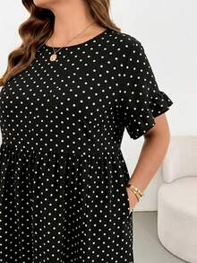 SHEIN Essnce 大尺碼女款波點百褶休閒日常夏季洋裝 - 黑色 - 查看 6