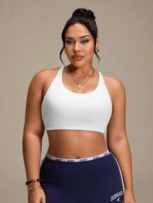 SHEIN Rhythm Era Plus Size Women's Sports Bra Gym Pilates White Summer - White - View 3
