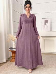 Al Najma Women's Notch V-Neck Casual Party & Travel Arabian Dress - Dusty Pink - View 5