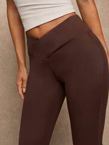 SHEIN Glamour Women's Cross Waist High Elasticity Tight Fit Sports Essential Muscle Casual Essential Muscle Long Pants Gym Sport Brown Summer Gym Sport - Brown - View 3