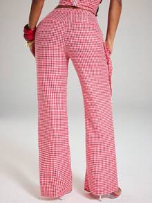 NYA SZN Pant Trouser Wide Leg Draped Detail Checkered Special Event Business Office Work Everyday Party Going Out Birthday Fall - Red - View 6