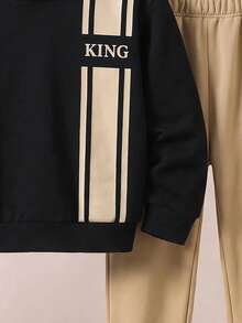 Setelan 2 Potong Hoodie Lengan Panjang Longgar Minimalis Kasual untuk Anak Laki-Laki, Cocok untuk Musim Gugur/Dingin - MultiWarna - View 4