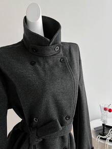 Elamini Women's Autumn New Vintage Silhouette Slimming Concealing Double-Breasted Casual Versatile Chic High-End Overcoat - Grey - View 5