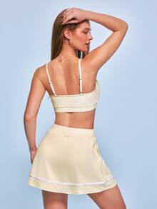 SHEIN Sports Women's Minimalist Tie Strap Tank Top And Striped Contrast Color Mini Skirt Sports Set - Multicolor - View 3