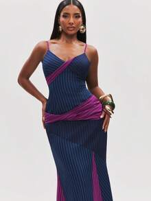 NYA SZN Dress Maxi Length Color Block Business Casual Everyday Office Siren Special Occasion Gyaru Birthday Party - Multicolor - View 5