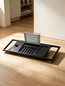 1pc Expandable Bathtub Tray, Adjustable Bathtub Caddy, Non-Slip Storage Rack, Home Bathtub Stand, Can Hold Phone, Laptop, Bath Accessories, Bathroom Organizer - Black - View 7