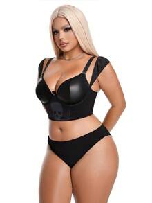 AltBold 2pcs Printed Patchwork Lingerie Set - Black - View 3