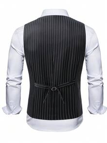 Manfinity Mode Men's Striped Double-Breasted Business Suit Vest - Black - View 2