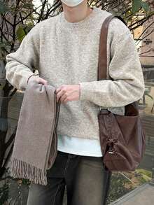 DAZY Men's Grey Marled Knit Sweater With Round Neck, Cuffed Sleeves And Hem, Spring/Autumn - Grey - View 8