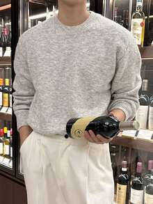 DAZY Men's Grey Marled Knit Sweater With Round Neck, Cuffed Sleeves And Hem, Spring/Autumn - Grey - View 9