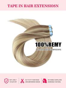 S18/613 Highlight Tape In Hair Extensions 100% Remy Human Hair 12-24inches Straight Seamless Skin Weft Tape Hair Extensions 50g/Pack Tape In Hair Tape Ins Hair Extensions Halloween Costumes - S18/613 - View 3