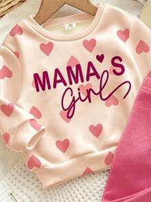 粉色可愛愛心字母 Mama'girl❤ 嬰兒女童休閒舒適軟厚保暖圓領長袖衛衣與內搭褲套裝，適合秋冬日常，舒適季節，時尚嬰兒女童 - 彩色 - 查看 6
