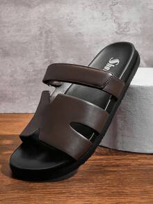 SHUZIA Men's Cutout Adjustable Band Comfortable Slide Sandals - Coffee Brown - View 4