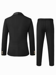 Manfinity AFTRDRK Men's Black & Gold Embroidered Lapel Slim Fit Suit Set - Black - View 2