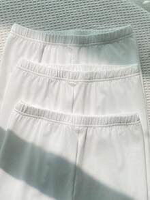 Leggings casuales versátiles de unicolor para niña preadolescente - Blanco - Ver 3