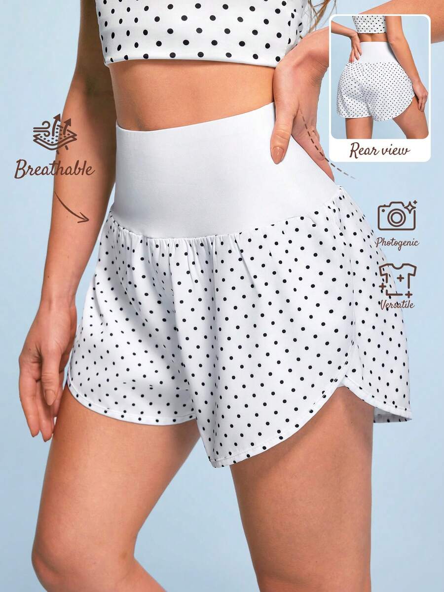 SHEIN Dewbera 女款高腰波點休閒百搭日常旅行運動短褲 - 彩色 - 查看 1