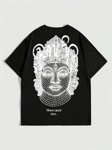 ROMWE MEN Men's Hip Hop Letter Print Color Block Short Sleeve T-Shirt Fashion - Black - View 4
