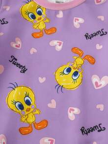 LOONEY TUNES X SHEIN Baju Terusan Bayi Perempuan Motif Kartun - Purple - View 6