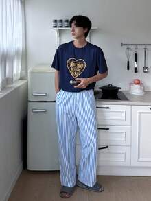 DAZY Men's Plaid Long Pants Loungewear Bottoms For Spring Fall - Blue and White - View 6
