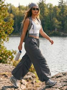 Exploreva Exploreva Women's Casual Outdoor Drawstring Pocket Long Pants For Running And Hiking - Light Grey - View 6