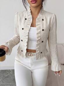 SHEIN Elenzya Women's Solid Color Casual Versatile Daily Long Sleeve Jacket - Apricot - View 5