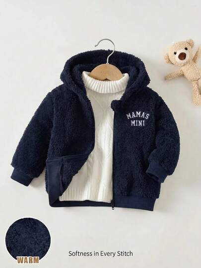 Cozy Pixies Baby Boy Decorative Woven Label Hooded Long Sleeve Winter Jacket, Thermal Lined Thick