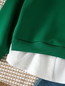 SHEIN 女童新款假兩件式衛衣襯衫，翻領寬鬆版型 - 彩色 - 查看 5
