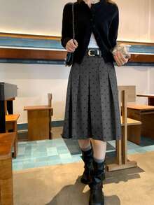 DAZY Women's All-Over Polka Dot Korean Style Spring/Summer Versatile Skirt - Black - View 5