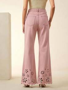 Anewsta Fashion Embroidered Hollow-Out Flared Jeans - Pink - View 3