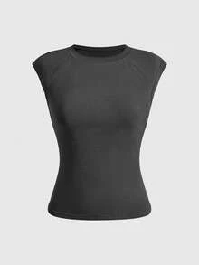 ROMWE Y2K Hot Girl Back Pin Distressed Print Solid Color Casual Women's T-Shirt, Suitable For Spring, Summer, Autumn, School, Graduation Season And Daily Wear - Grey - View 2