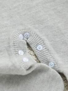 SHEIN Newborn Baby Girl Pink Sweater Romper With Attached Socks, Lace Trim + 3D Bow Decor, Round Neck Long Sleeve Sweet One-Piece Autumn Winter - Multicolor - View 7