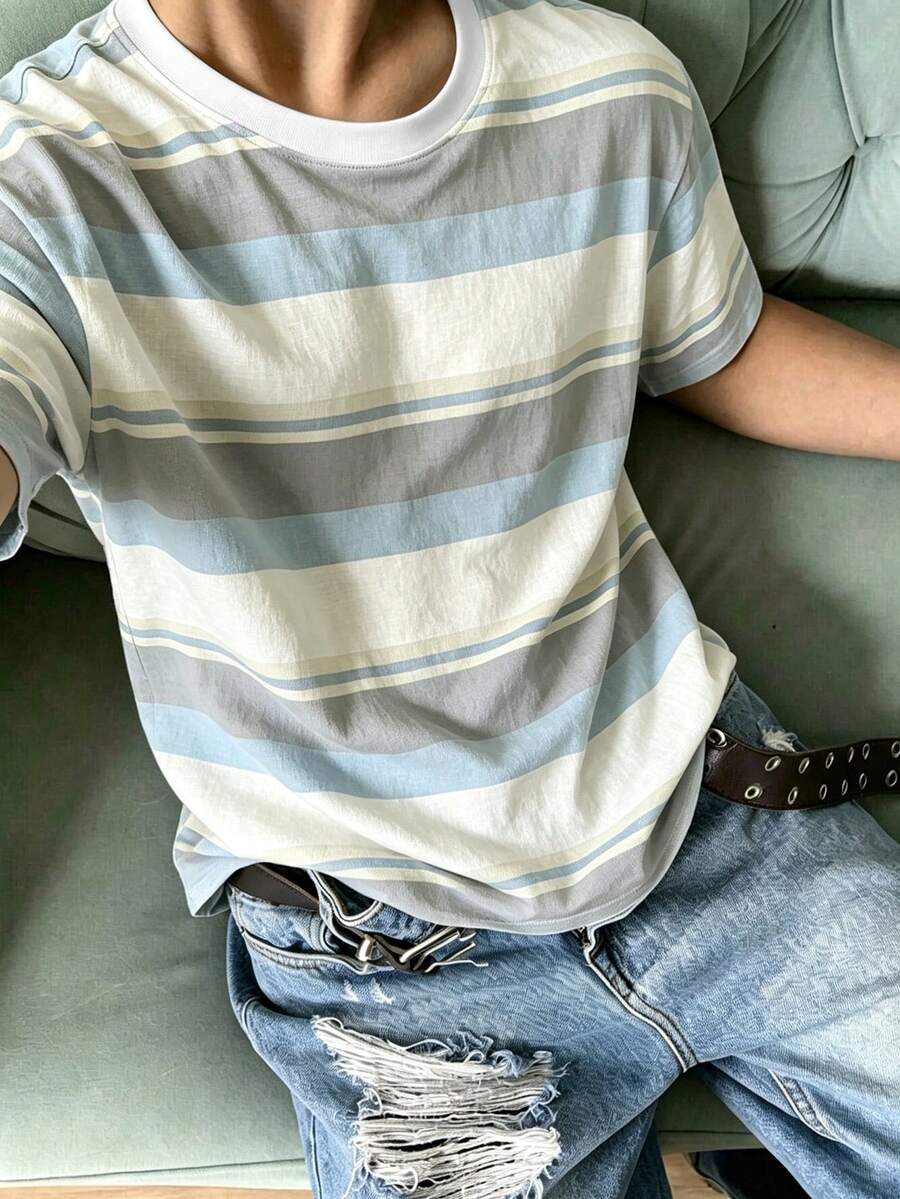 Resyla Men 男士復古休閒熱帶風米白色T恤,寬鬆短袖款,度假夏季穿搭 - 白色 - 查看 1