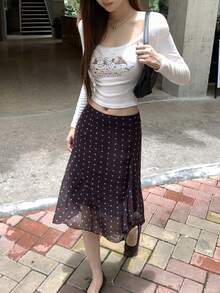 DAZY Women's All-Over Polka Dot Korean Style Spring/Summer Versatile Skirt - Coffee Brown - View 5