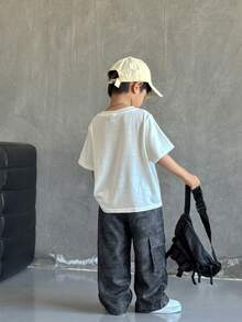 Bubblio 1件小男孩休閒運動可愛日常舒適街頭風百搭印花直筒長褲，適合外出、上學、日常聚會，春秋夏冬四季適用，開學季秋季款 - 彩色 - 查看 3