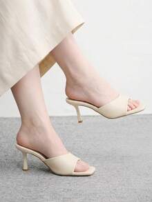 CUCCOO BIZCHIC Women's Spring/Summer New Light Apricot One-Piece Peep Toe High Heel Sandals, Fashionable Minimalist Thick Insole Comfortable Versatile Commute Sandals - Apricot 93 # - View 1