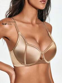 SHAPORA Women's Satin Underwire Bra, Elegant Soft Cup Bra With Cutout Detail, Comfortable Full Coverage Gathered Support Lingerie - Mocha Brown - View 2