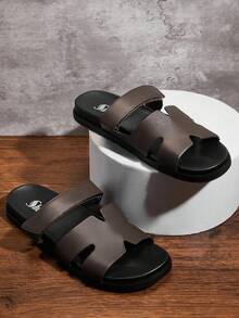 SHUZIA Men's Cutout Adjustable Band Comfortable Slide Sandals - Coffee Brown - View 2