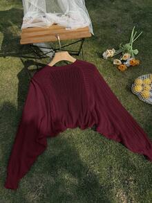 SHEIN Privé 大尺碼女款素色休閒百搭日常開襟衫 - 酒紅色 - 查看 2