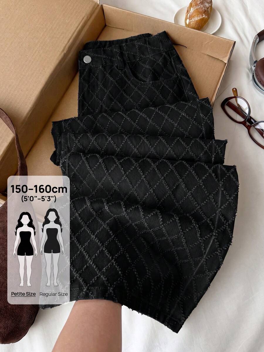 SHEIN PETITE 女款直筒寬鬆休閒百搭牛仔褲，附口袋