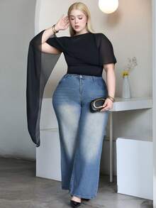 CHERRY TINTT SELECTION Atasan Slim Fit Ukuran Plus Elegan dengan Desain Tali Bahu Asimetris Warna Hitam untuk Musim Panas - Hitam - View 6