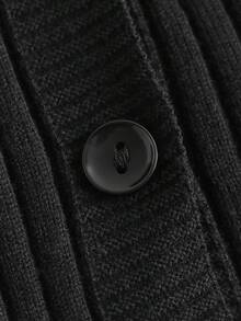 SHEIN ICON Borg領毛絨袖口修身剪裁黑色長袖開襟衫，秋冬長袖上衣 - 黑色 - 查看 5