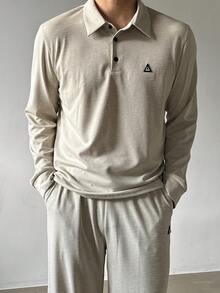 DAZY Spring/Autumn Solid Apricot Polo Top & Elastic Waist Long Pants Commuter Men's T-Shirt Set - Apricot - View 6
